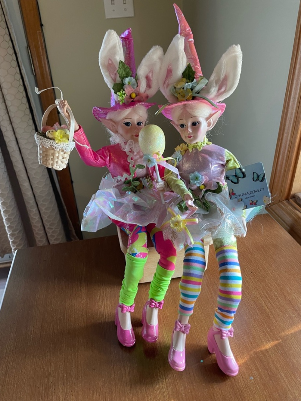 NWT Cynthia Rowley Set of 2 Spring Easter Whimsical Pastel Fairy Elves Shelf Sit
